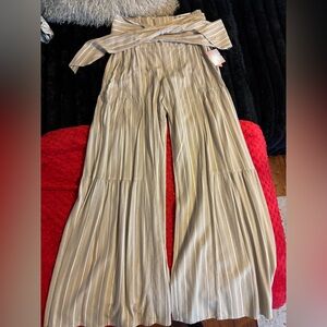 Elegant Beige Striped Wide-Leg Pants